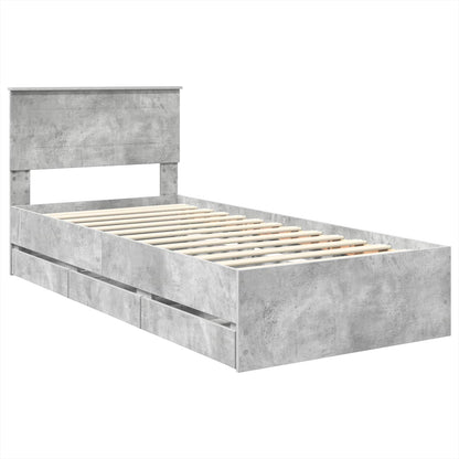 Bed Frame with Drawer Concrete Grey 75 x 190 cm Engineer Wood