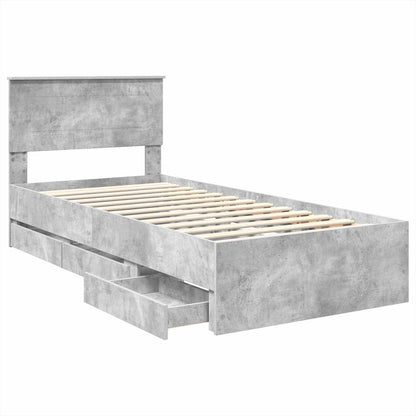 Bed Frame with Drawer Concrete Grey 75 x 190 cm Engineer Wood