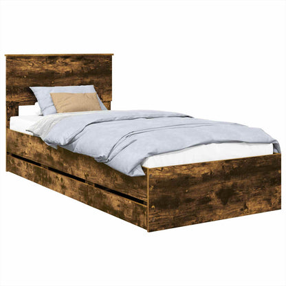 Bed Frame with Drawer Smoked Oak 75 x 190 cm Engineer Wood