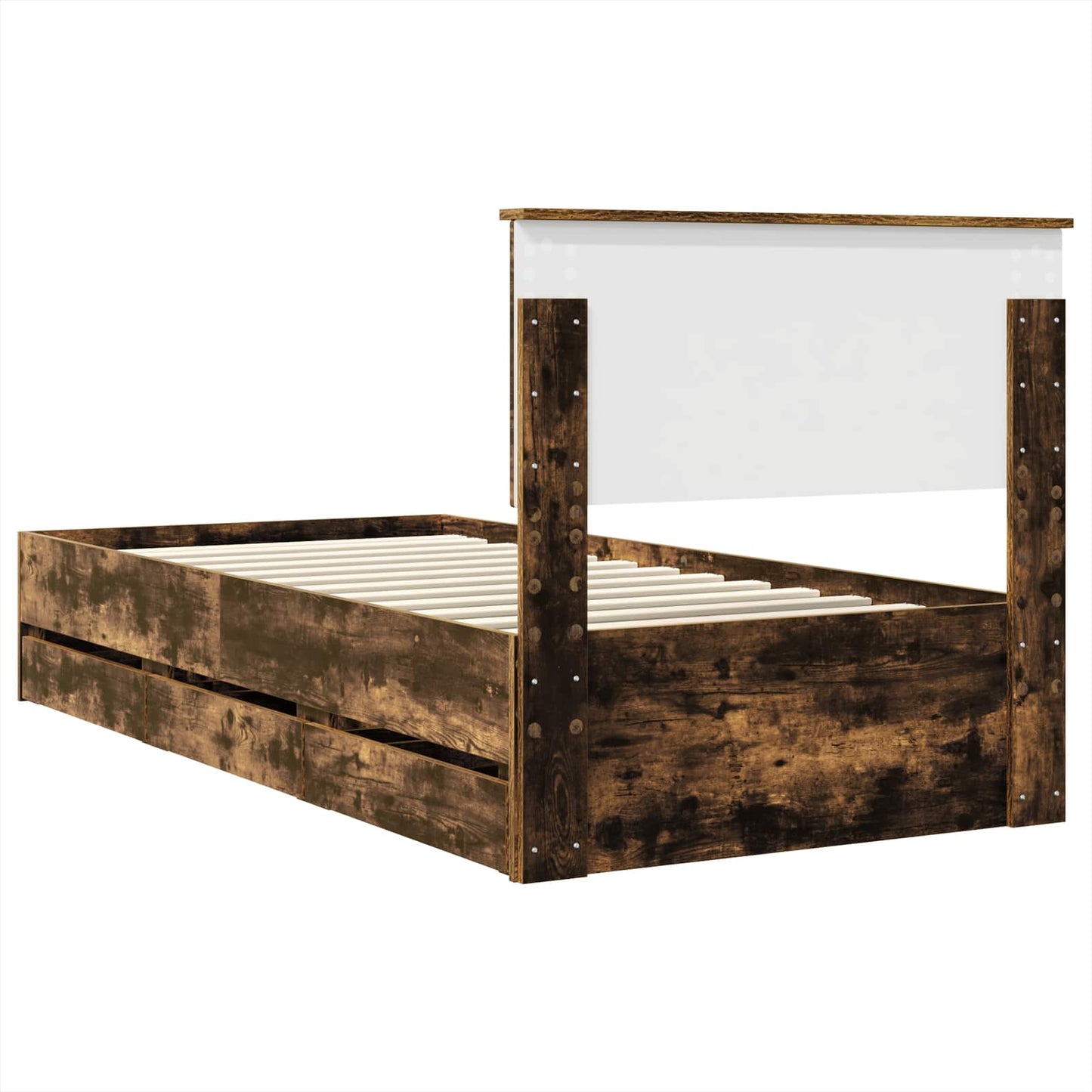 Bed Frame with Drawer Smoked Oak 75 x 190 cm Engineer Wood