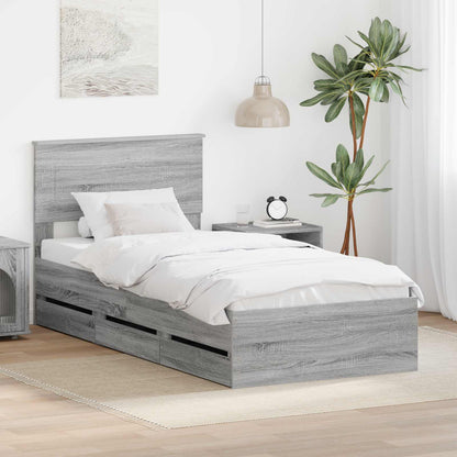 Bed Frame with Drawer Grey Sonoma 75 x 190 cm Engineer Wood
