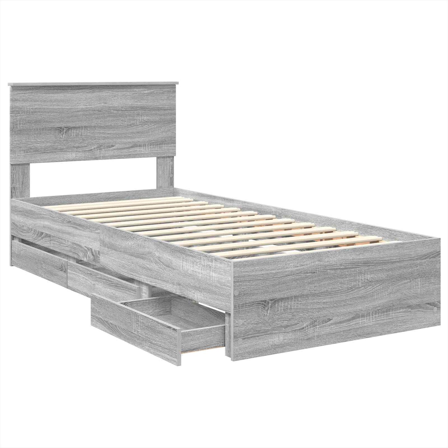 Bed Frame with Drawer Grey Sonoma 75 x 190 cm Engineer Wood