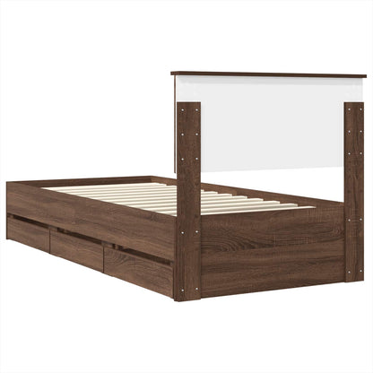 Bed Frame with Drawer Brown Oak 75 x 190 cm Engineer Wood