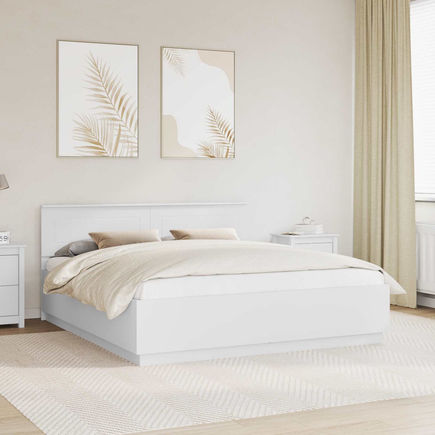 Bed Frame with Headboard White 200 x 200 cm Engineered Wood