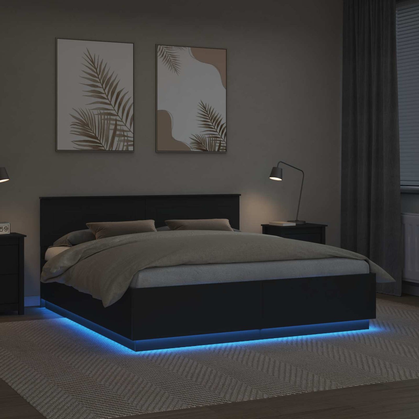 Bed Frame with Headboard Black 200 x 200 cm Engineered Wood