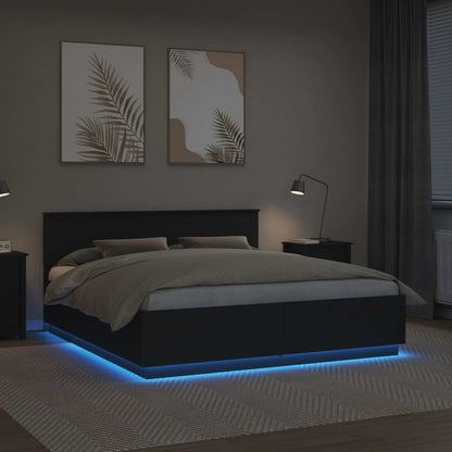 Bed Frame with Headboard Black 200 x 200 cm Engineered Wood