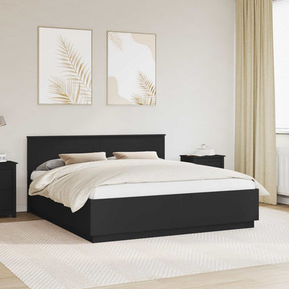 Bed Frame with Headboard Black 200 x 200 cm Engineered Wood