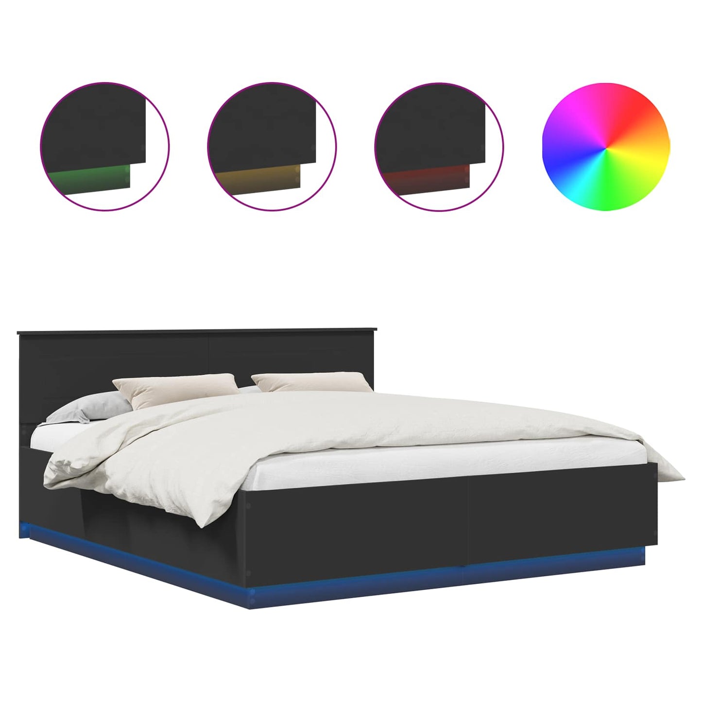 Bed Frame with Headboard Black 200 x 200 cm Engineered Wood