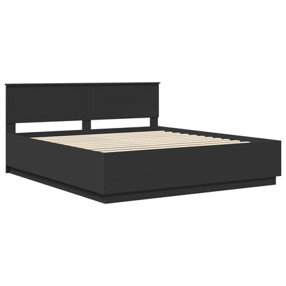 Bed Frame with Headboard Black 200 x 200 cm Engineered Wood
