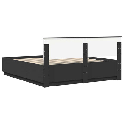 Bed Frame with Headboard Black 200 x 200 cm Engineered Wood