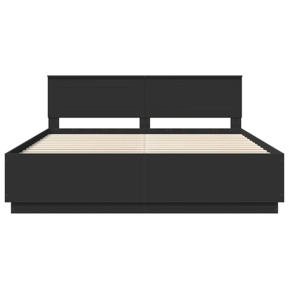 Bed Frame with Headboard Black 200 x 200 cm Engineered Wood
