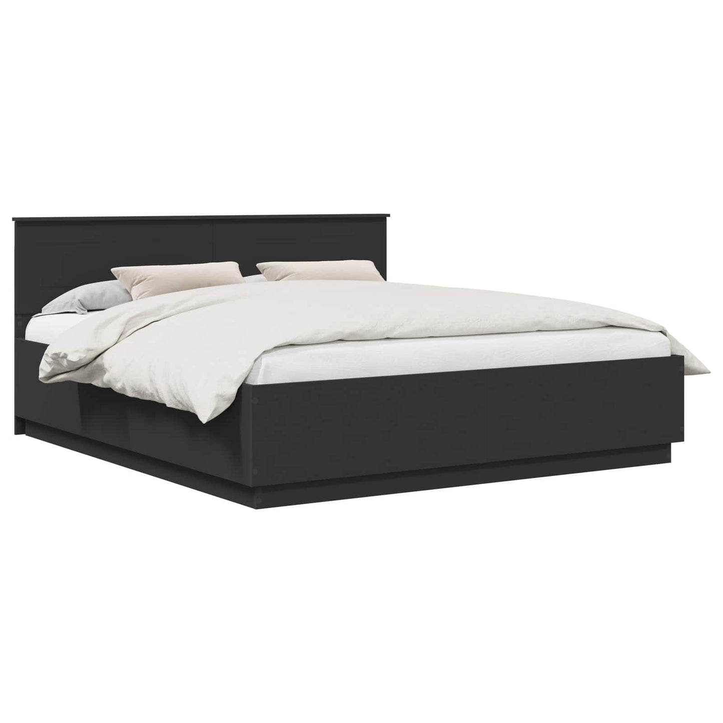 Bed Frame with Headboard Black 200 x 200 cm Engineered Wood