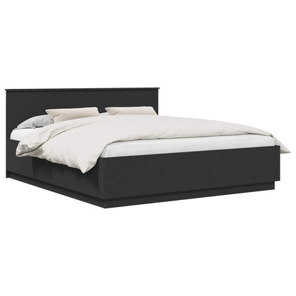 Bed Frame with Headboard Black 200 x 200 cm Engineered Wood