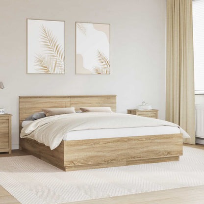 Bed Frame Sonoma Oak 200 x 200 cm Engineered Wood