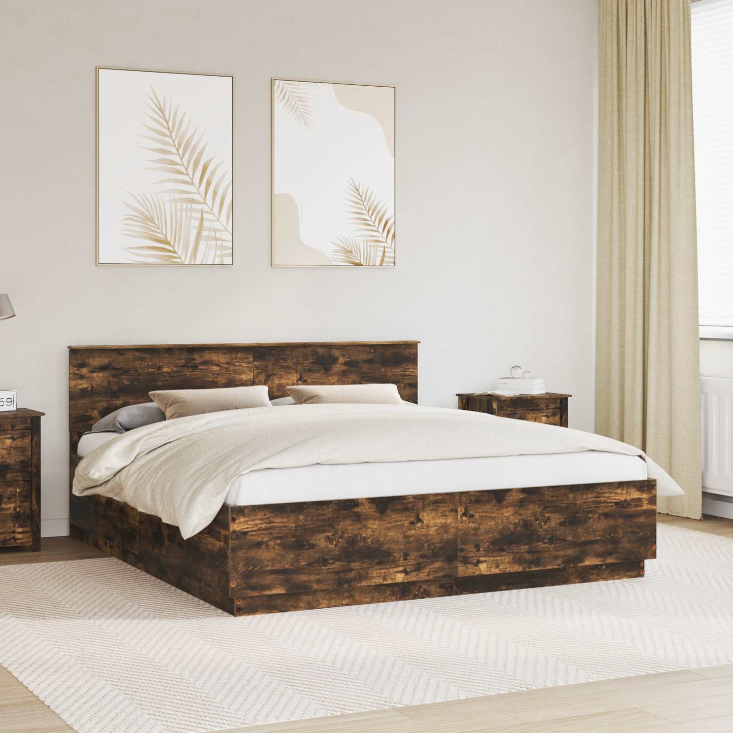 Bed Frame Smoked Oak 200 x 200 cm Engineered Wood