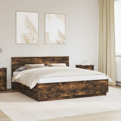 Bed Frame Smoked Oak 200 x 200 cm Engineered Wood