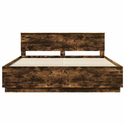 Bed Frame Smoked Oak 200 x 200 cm Engineered Wood