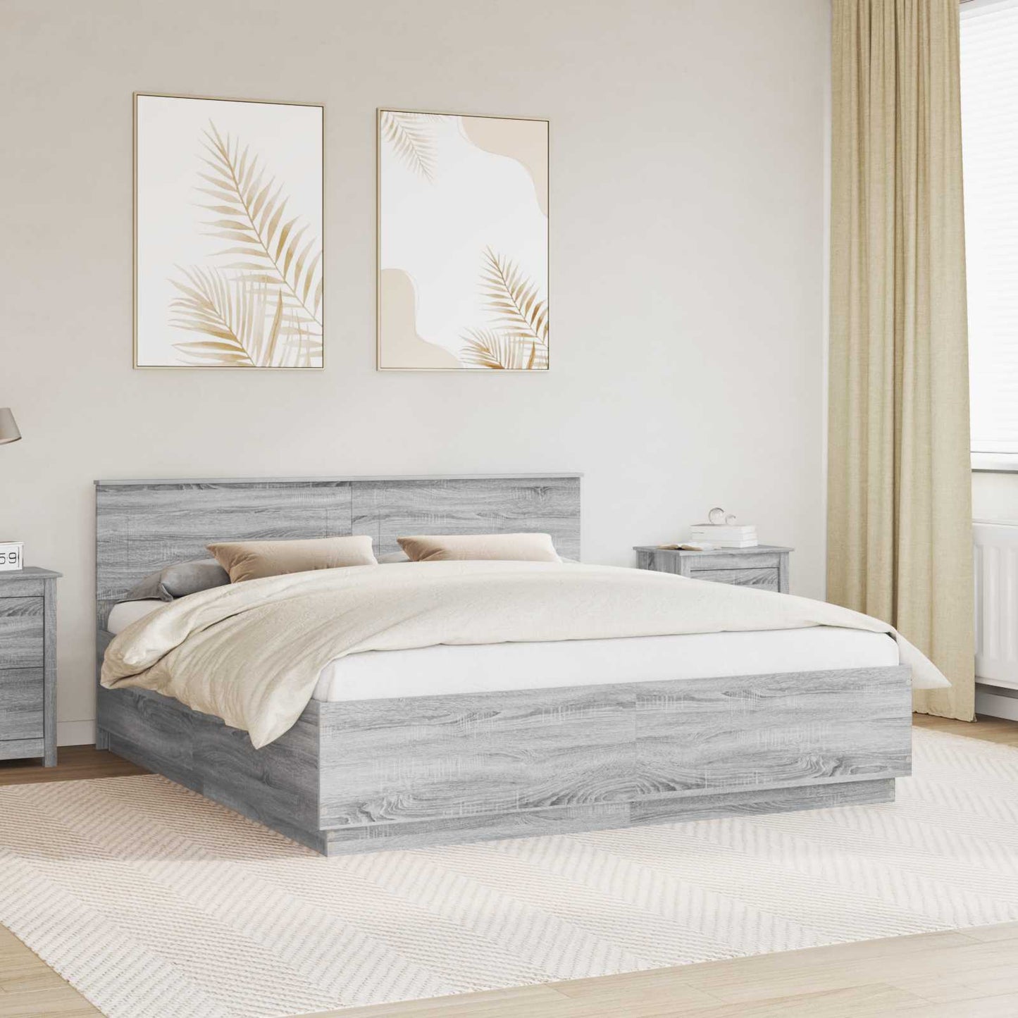 Bed Frame Grey Sonoma 200 x 200 cm Engineered Wood