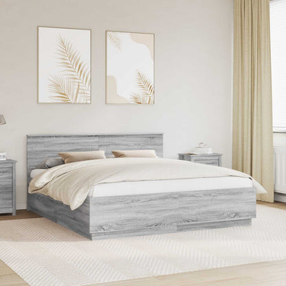Bed Frame Grey Sonoma 200 x 200 cm Engineered Wood