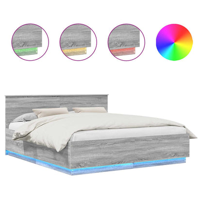Bed Frame Grey Sonoma 200 x 200 cm Engineered Wood