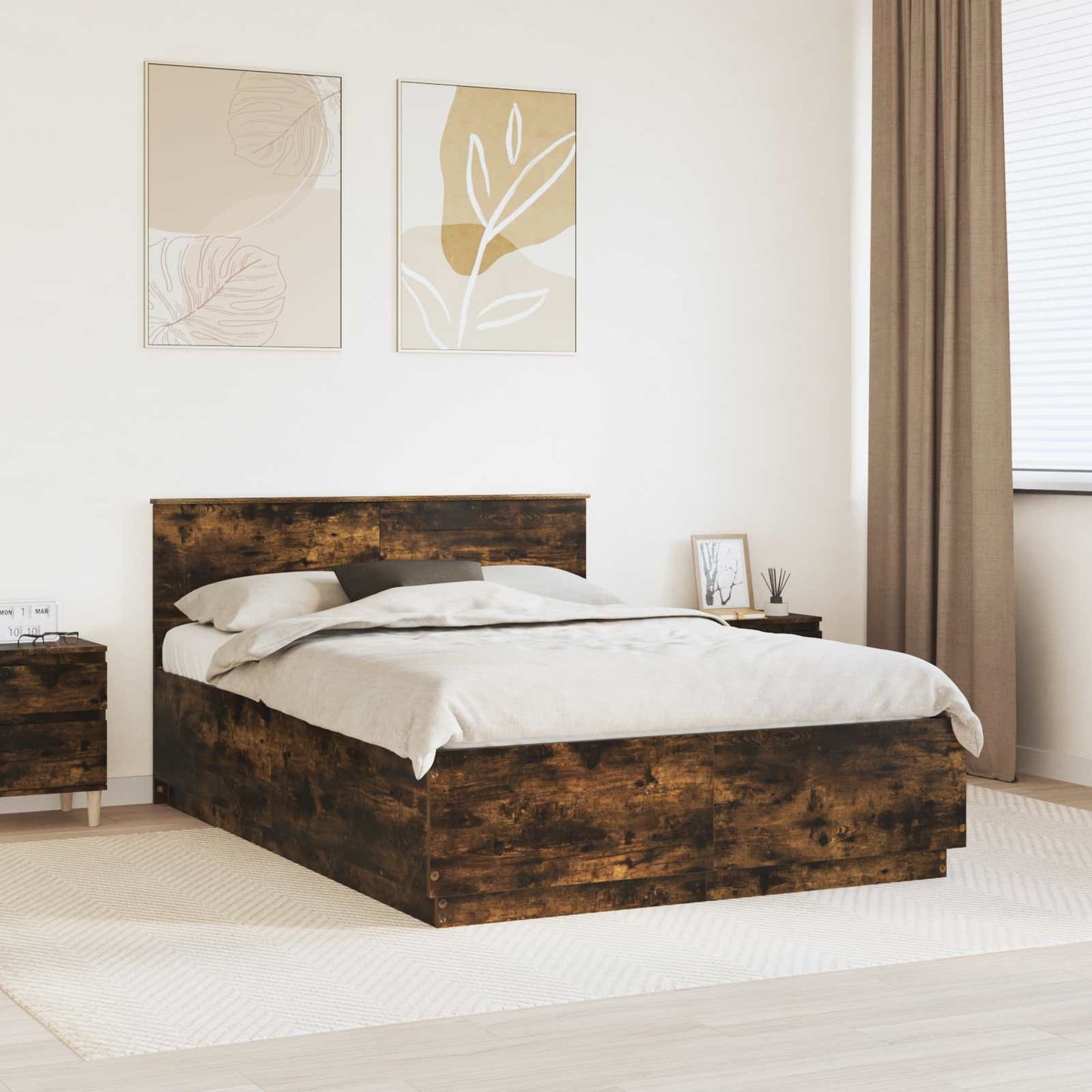 Bed Frame Smoked Oak 150 x 200 cm Engineered Wood