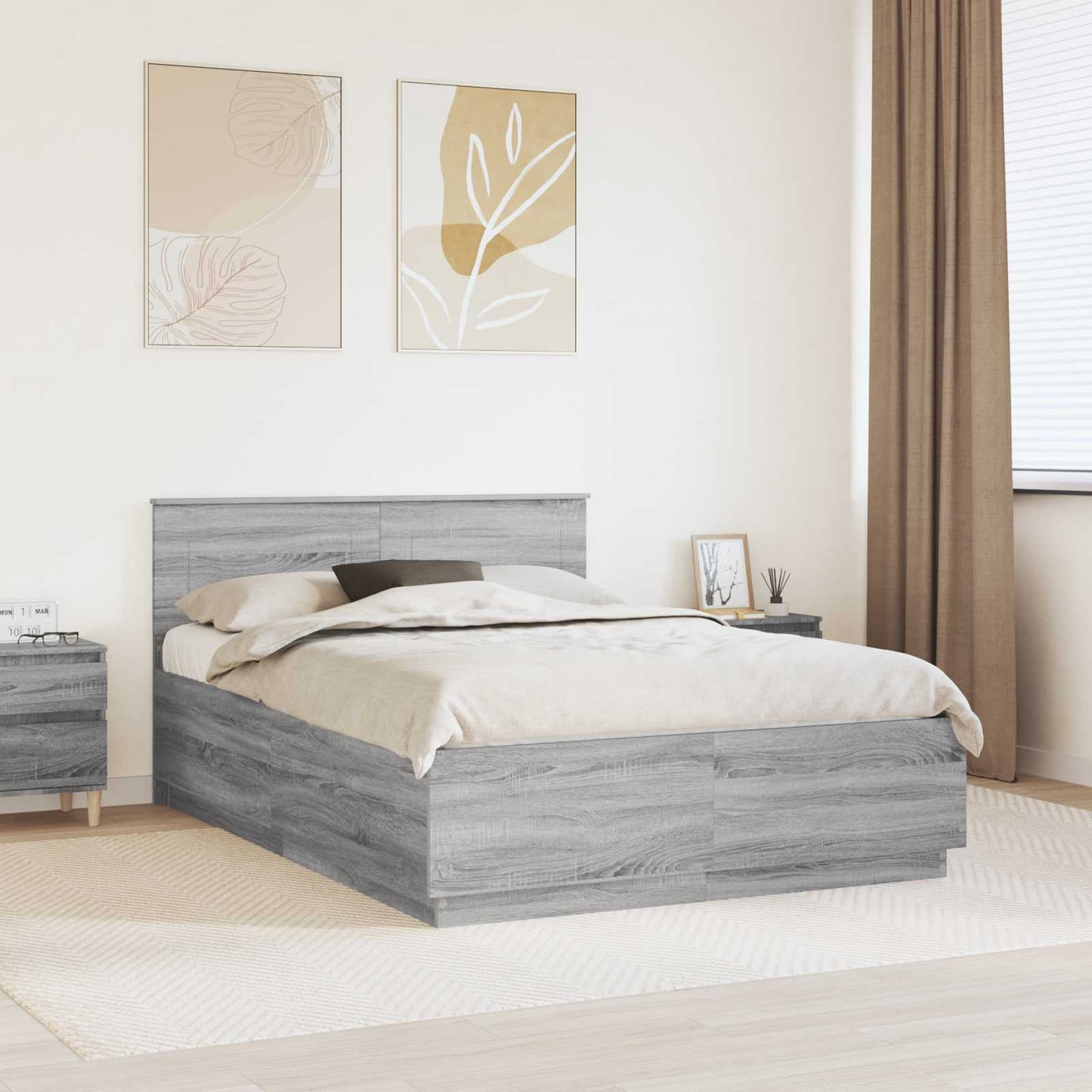 Bed Frame Grey Sonoma 150 x 200 cm Engineered Wood