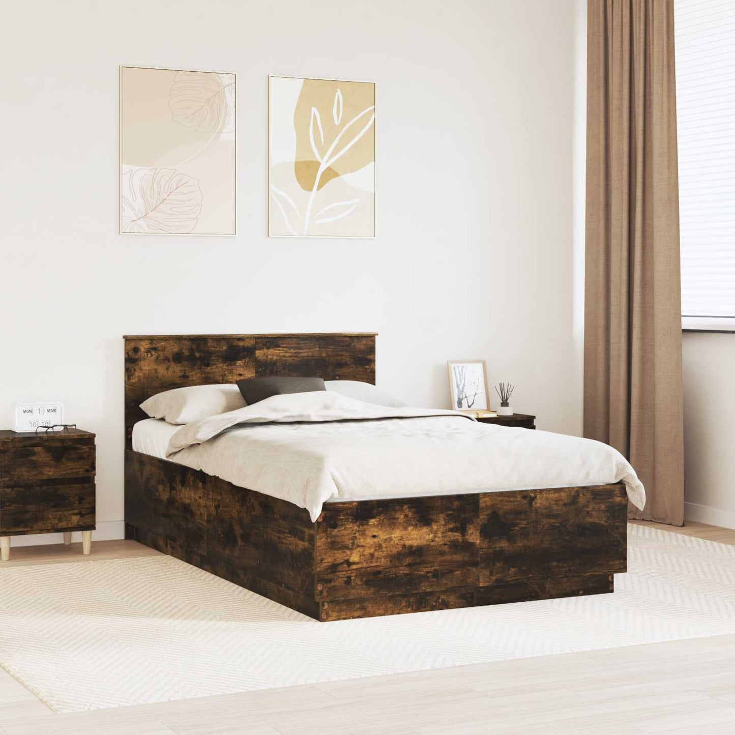 Bed Frame Smoked Oak 135 x 190 cm Engineered Wood