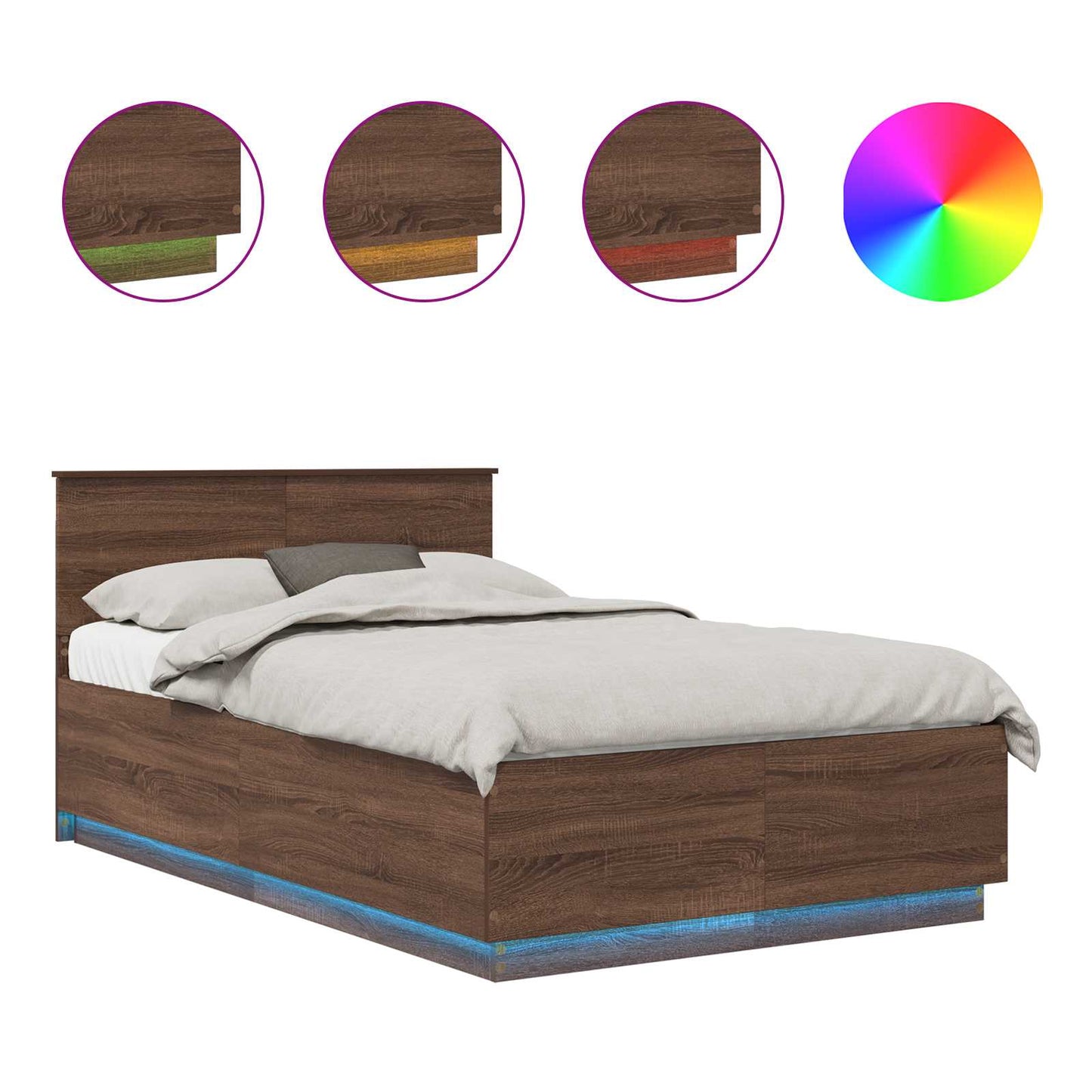 Bed Frame with Headboard Brown Oak 135 x 190 cm Engineered Wood