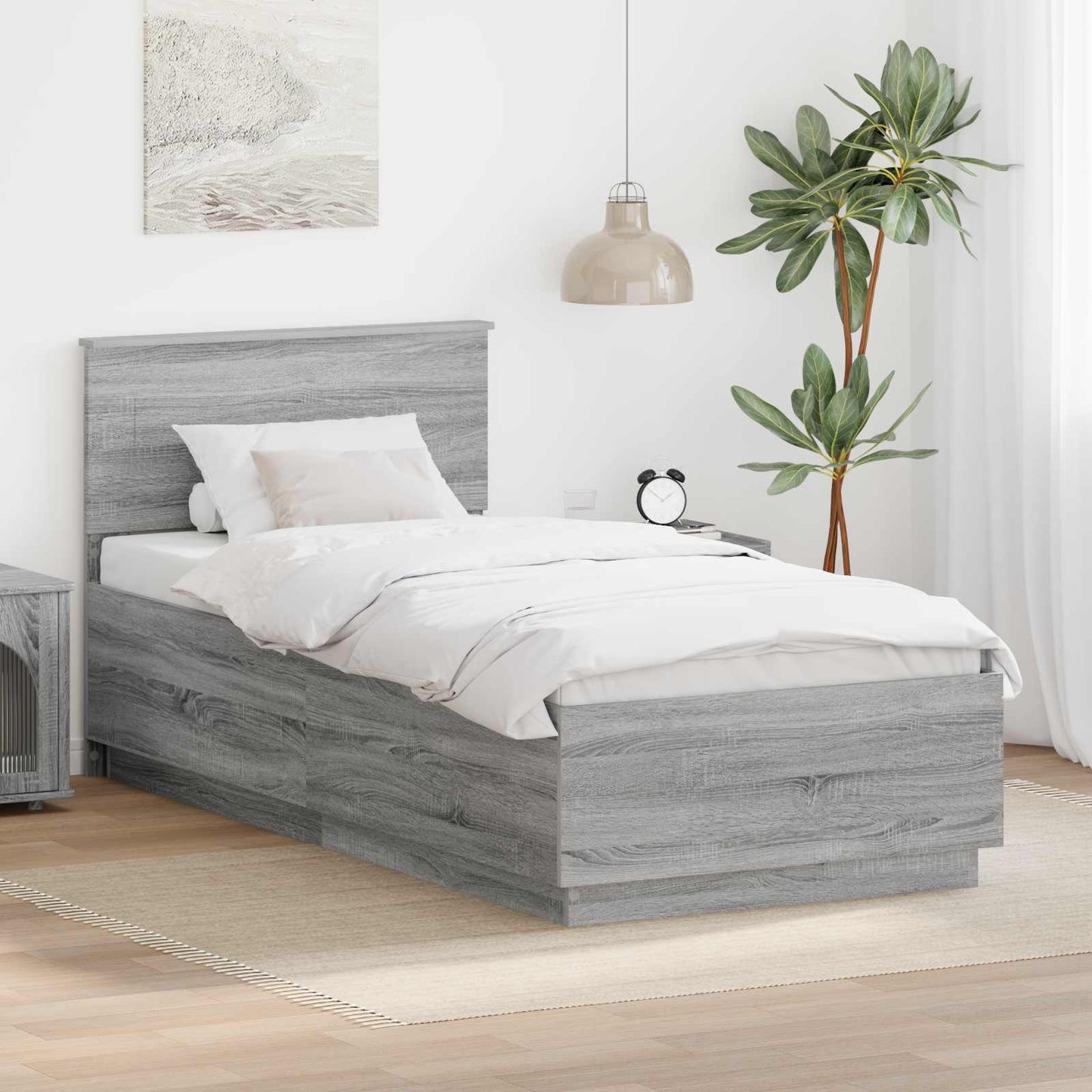 Bed Frame Grey Sonoma 100 x 200 cm Engineered Wood