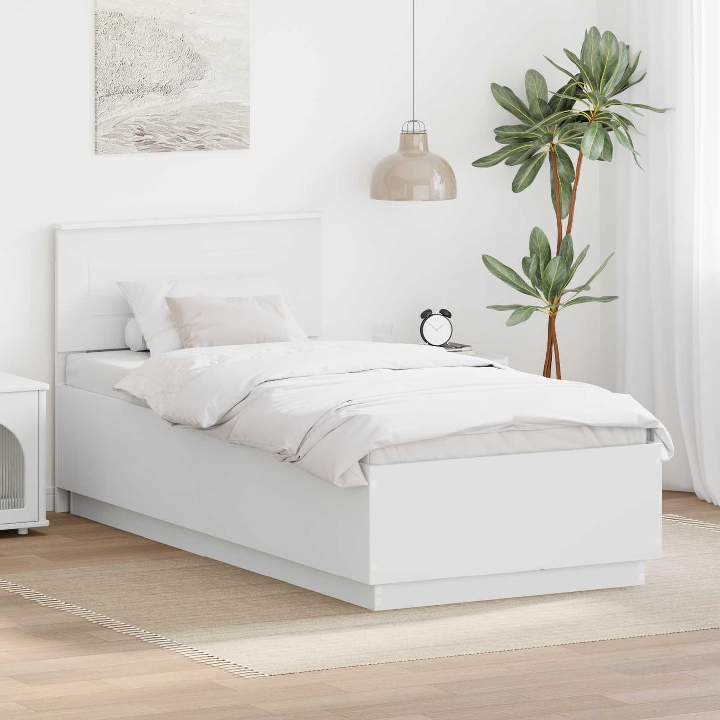 Bed Frame with Headboard White 70 x 190 cm Engineered Wood