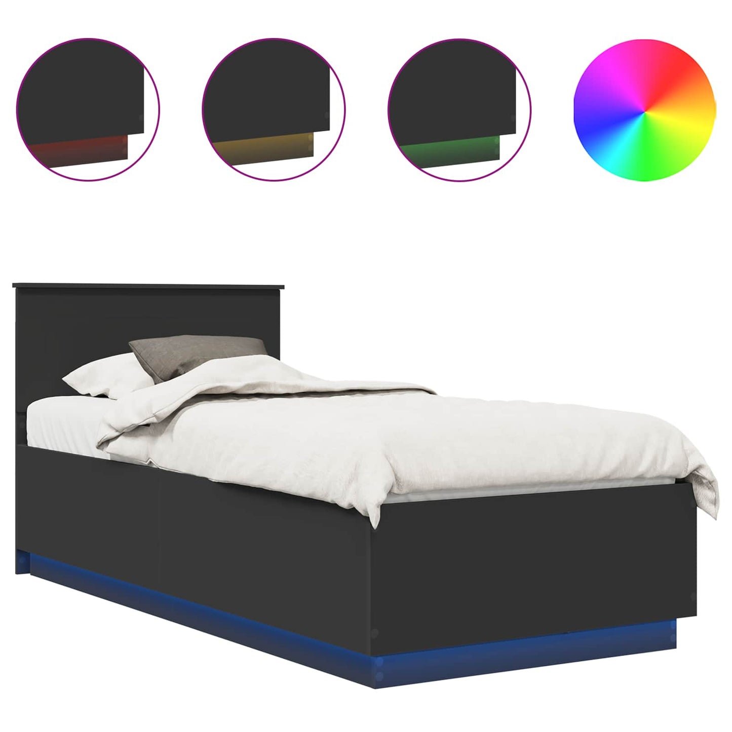 Bed Frame with Headboard Black 70 x 190 cm Engineered Wood