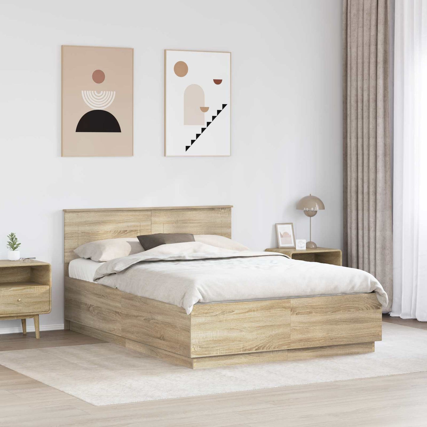 Bed Frame Sonoma Oak 140 x 200 cm Engineered Wood