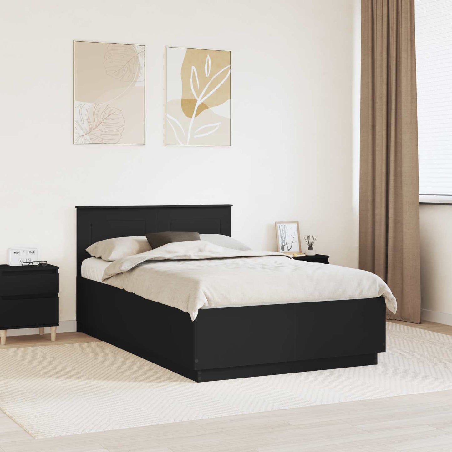 Bed Frame with Headboard Black 120 x 190 cm Engineered Wood