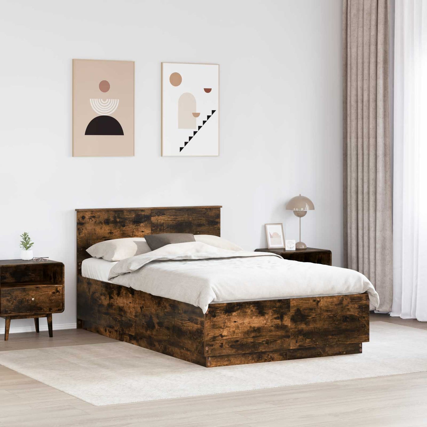 Bed Frame Smoked Oak 120 x 190 cm Engineered Wood