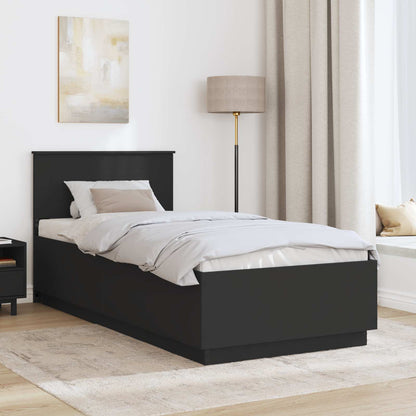 Bed Frame with Headboard Black 90 x 200 cm Engineered Wood