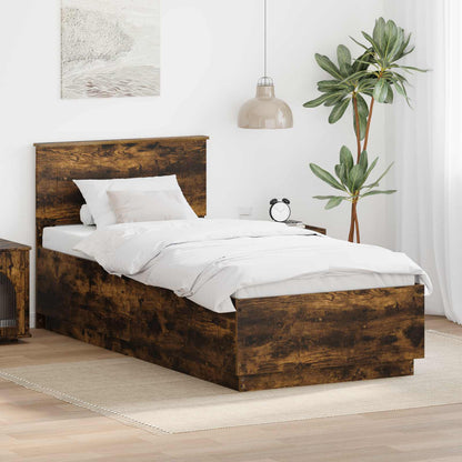 Bed Frame with Headboard Smoked Oak 90 x 200 cm Engineered Wood