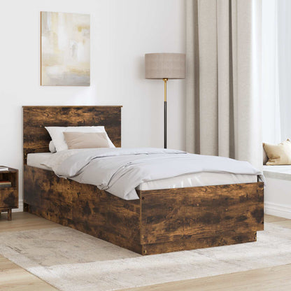 Bed Frame with Headboard Smoked Oak 90 x 200 cm Engineered Wood