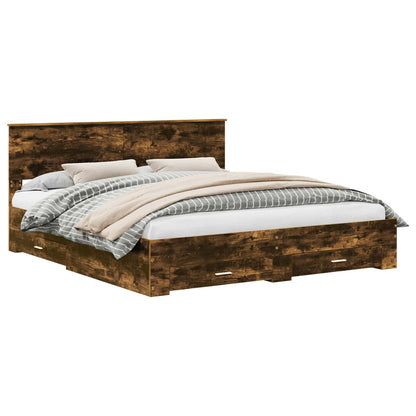 Bed Frame with Drawer Smoked Oak 200 x 200 cm Engineered Wood