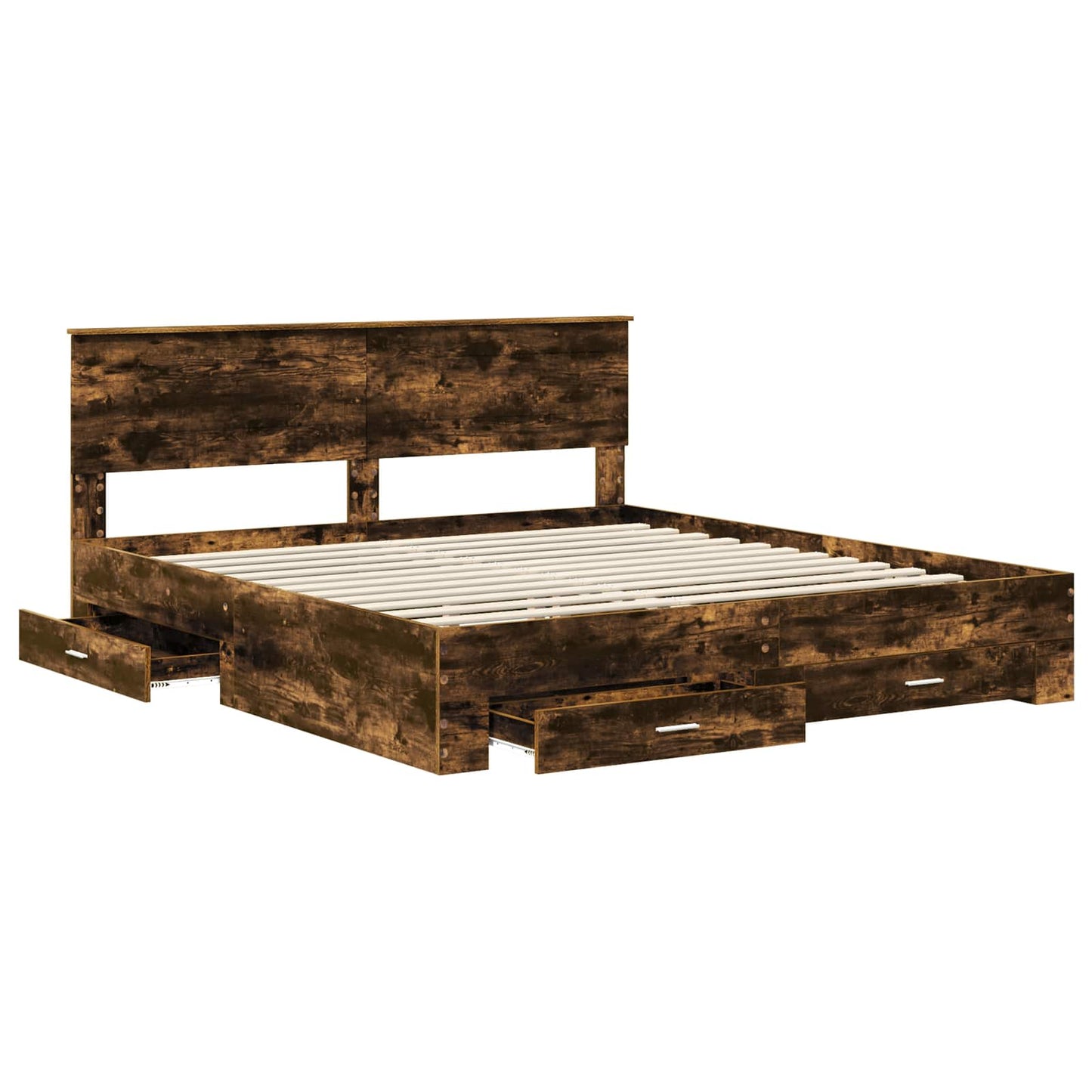 Bed Frame with Drawer Smoked Oak 200 x 200 cm Engineered Wood