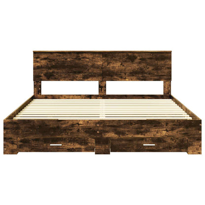 Bed Frame with Drawer Smoked Oak 200 x 200 cm Engineered Wood