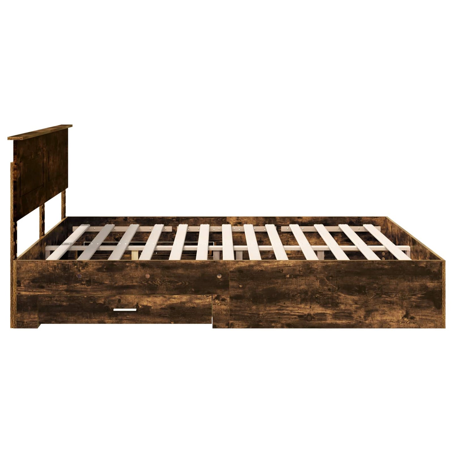 Bed Frame with Drawer Smoked Oak 200 x 200 cm Engineered Wood