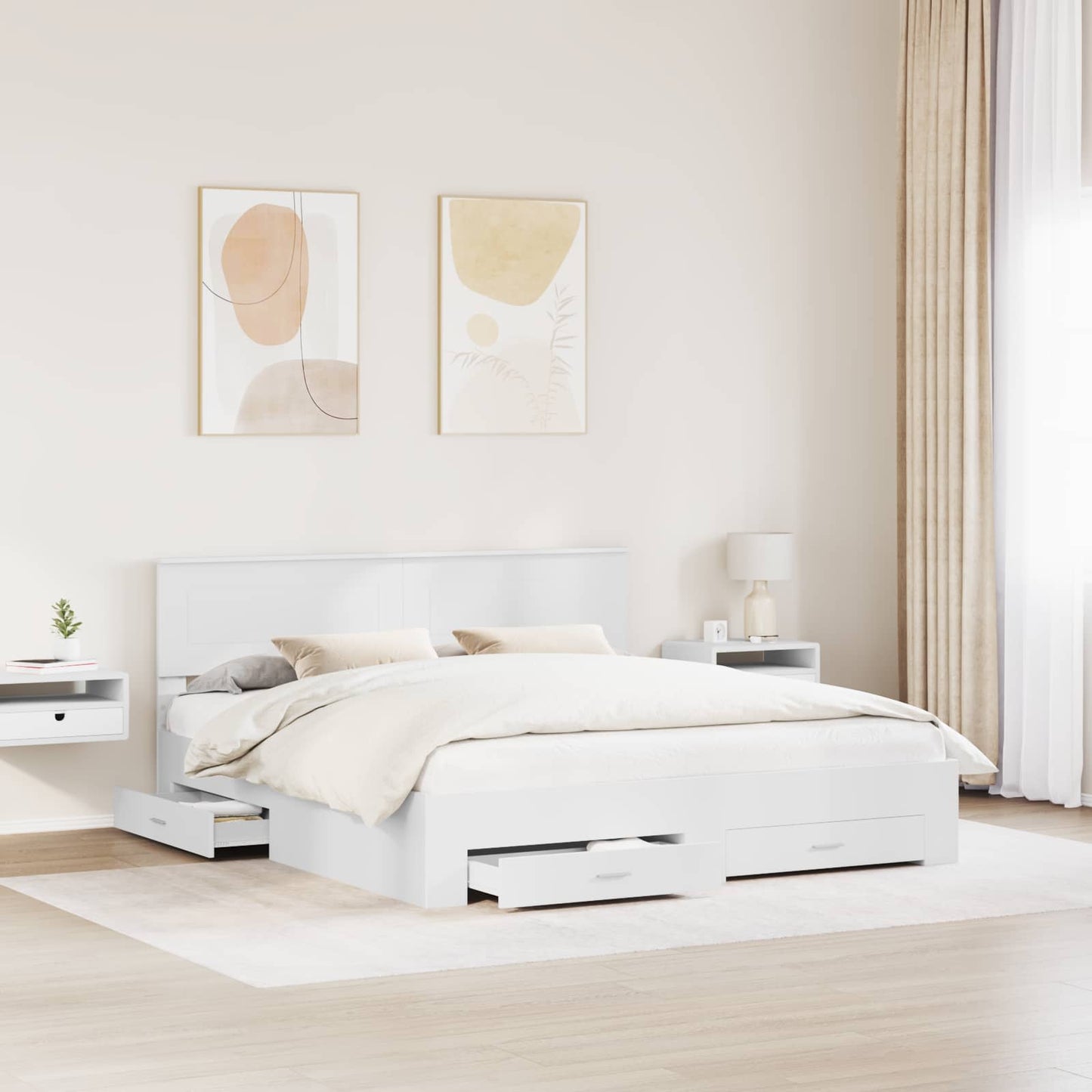 Bed Frame with Headboard White 180 x 200 cm Engineered Wood