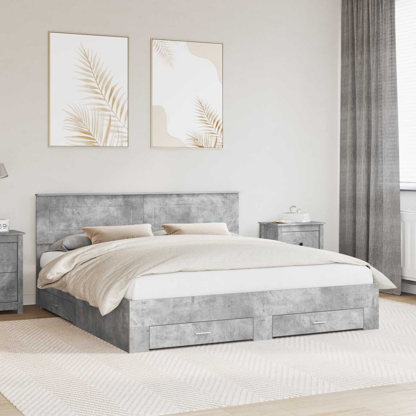Bed Frame Concrete Grey 180 x 200 cm Engineered Wood