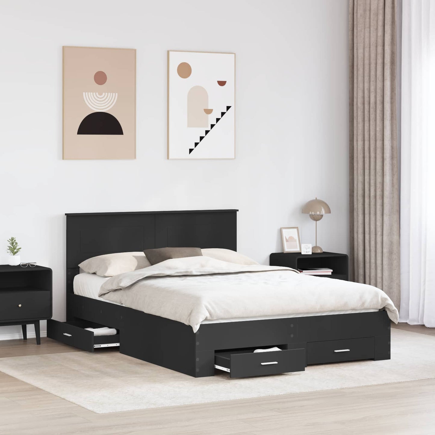 Bed Frame Black and Silver 150 x 200 cm Engineered Wood