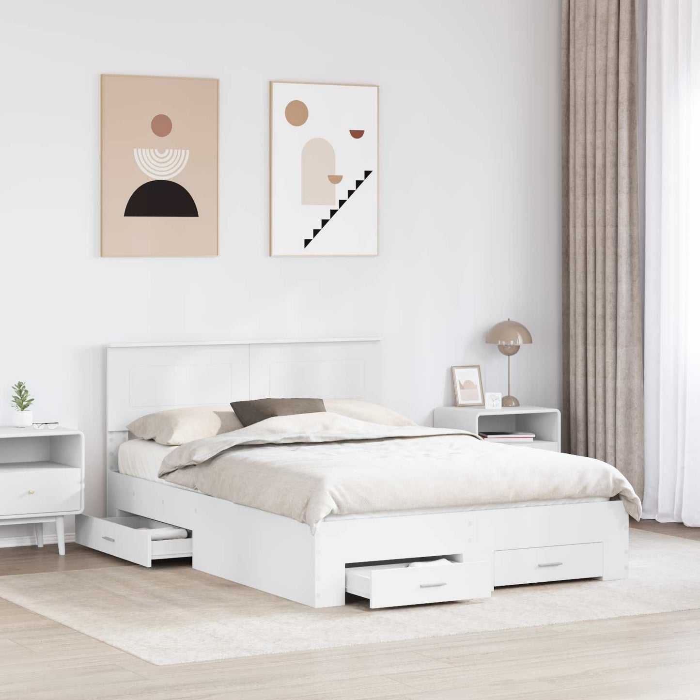 Bed Frame with Headboard White 140 x 190 cm Engineered Wood