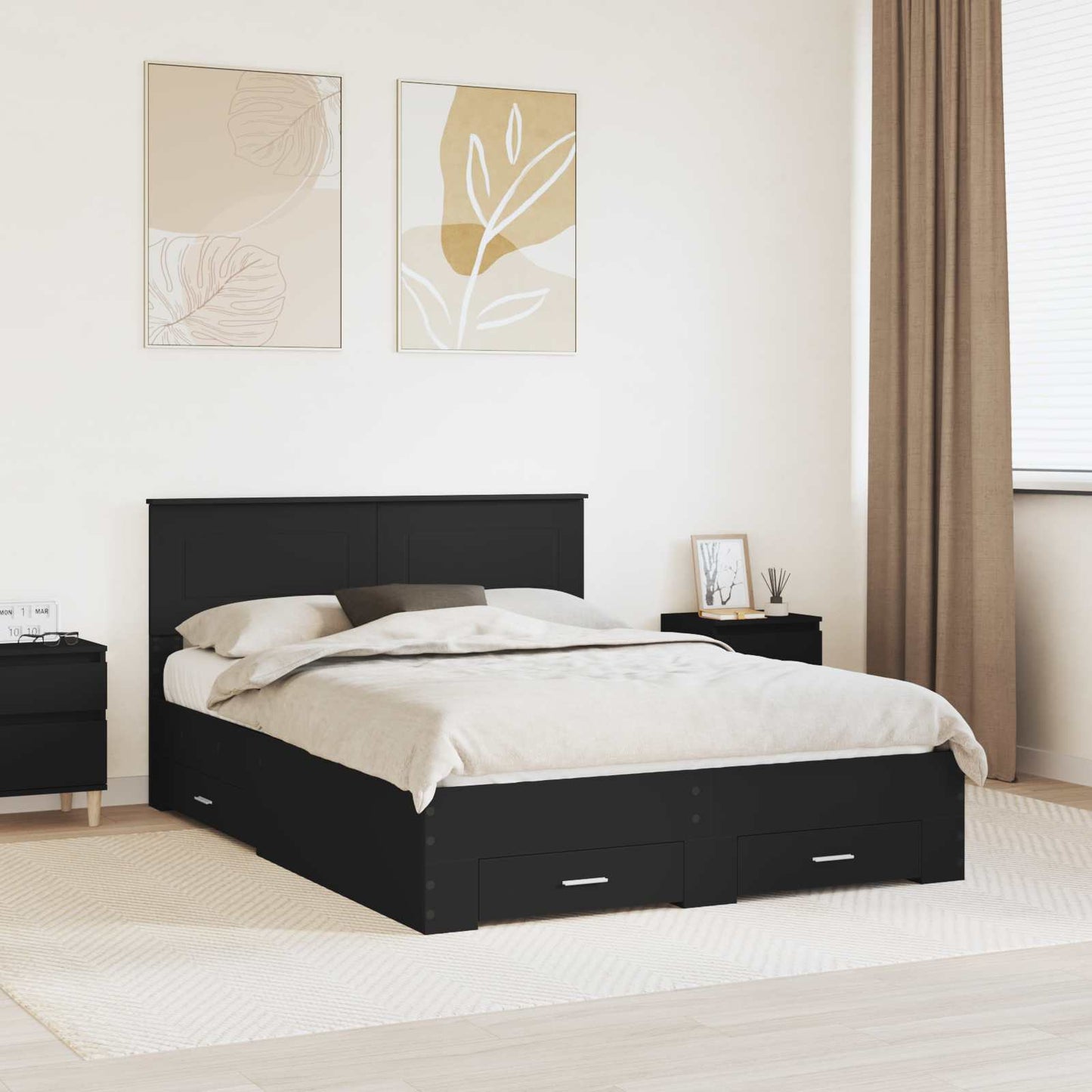 Bed Frame with Headboard Black 140 x 190 cm Engineered Wood
