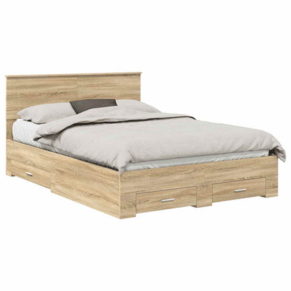 Bed Frame with Drawer Sonoma Oak 140 x 190 cm Engineered Wood