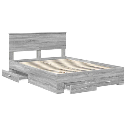 Bed Frame with Drawer Grey Sonoma 140 x 190 cm Engineered Wood