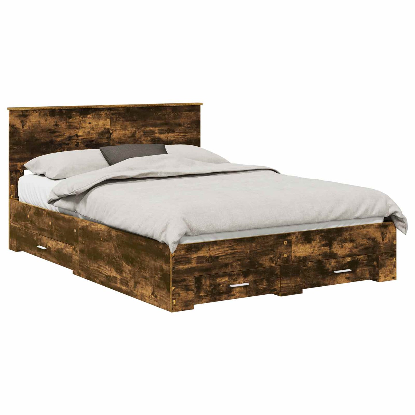 Bed Frame with Drawer Smoked Oak 140 x 200 cm Engineered Wood