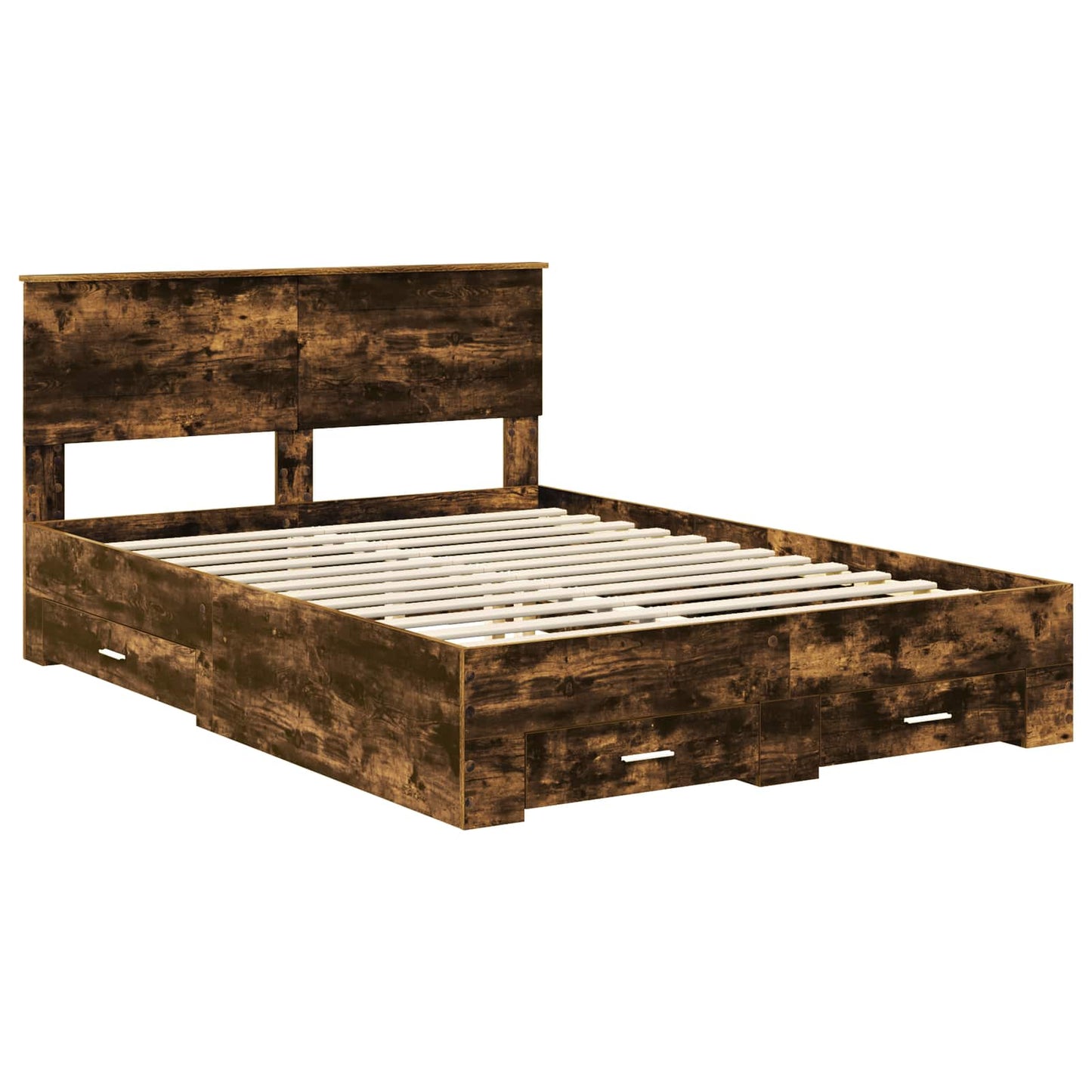 Bed Frame with Drawer Smoked Oak 140 x 200 cm Engineered Wood